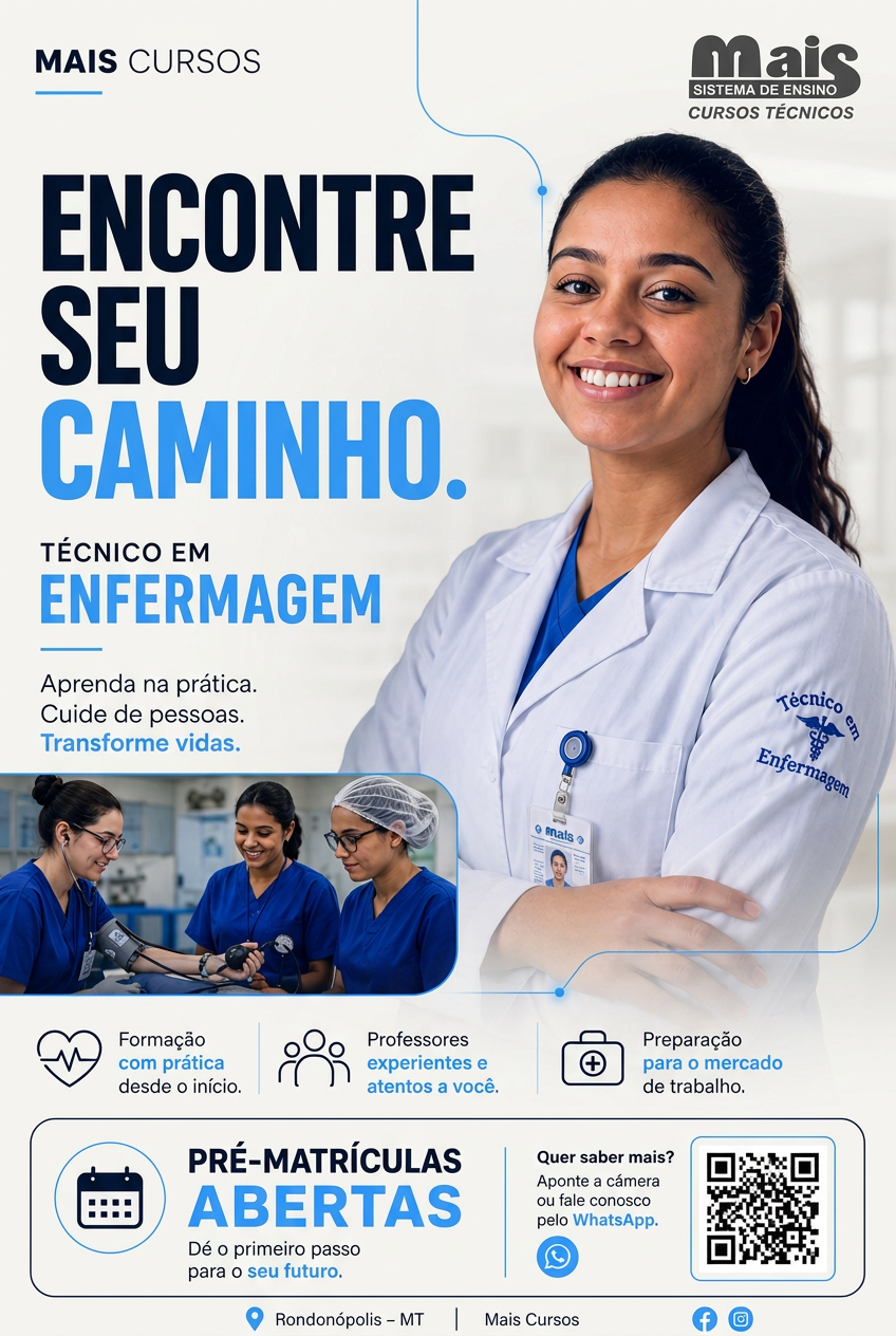 Peça da campanha Mais Cursos para o curso Técnico em Enfermagem em fundo branco