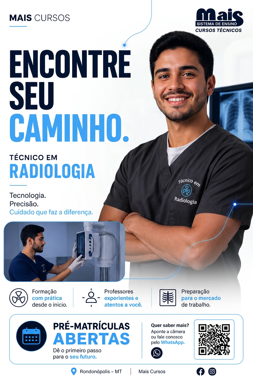 Peça da campanha Mais Cursos para o curso Técnico em Radiologia em fundo branco